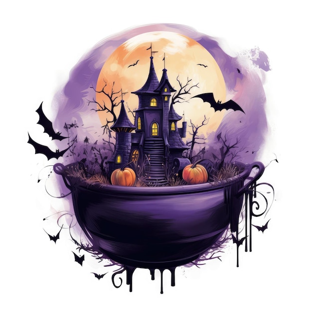 castle bats moon vampire zombie Halloween illustration monster creepy horror isolated vector