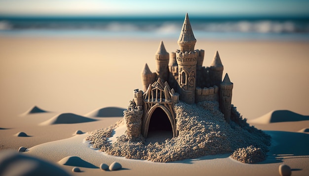 Castle built of sand on the beach