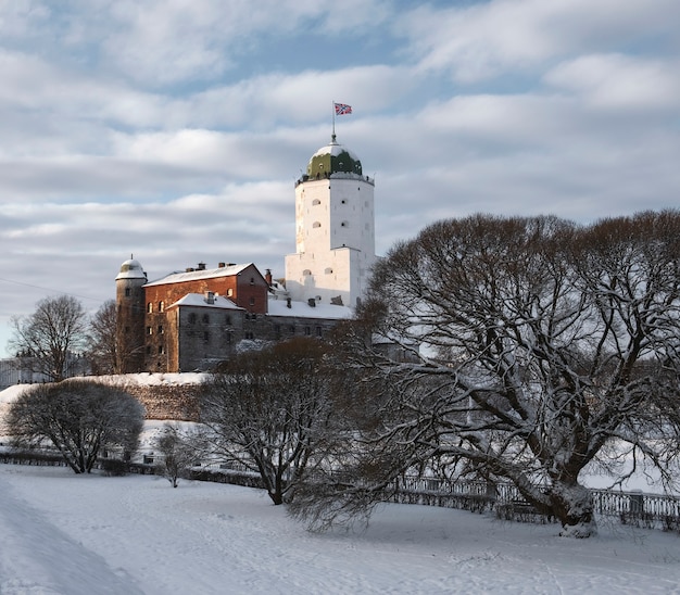 Castle in the city of Vyborg in winter