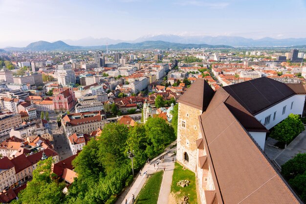 Castle and cityscape in Ljubljana on the hill in Slovenia