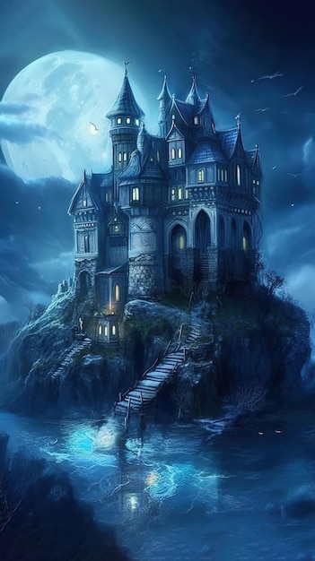 Castle on the cliff by the sea.