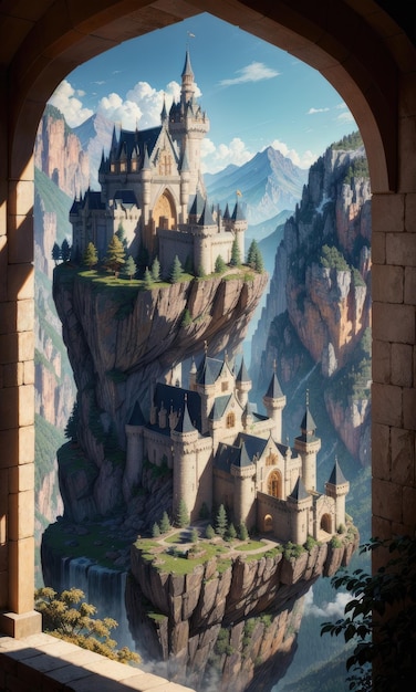 Замок на скале в замке обои