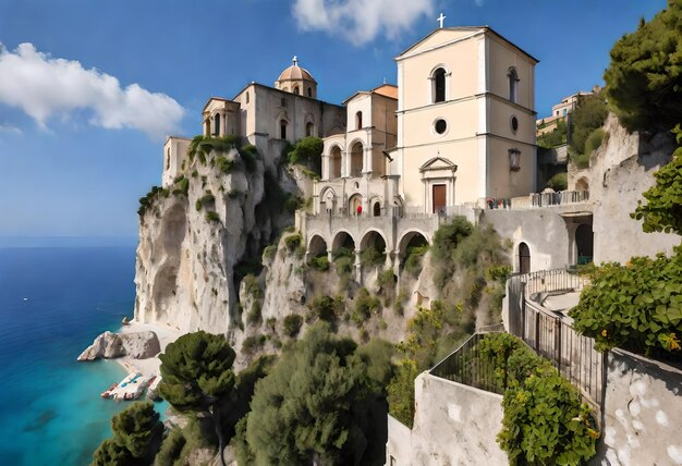 Photo a castle on a cliff overlooking the ocean
