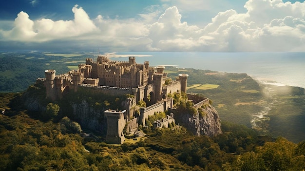 castle on a cliff with a view of the sea and sky