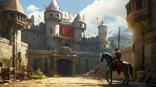 Castle Courtyard with Knight