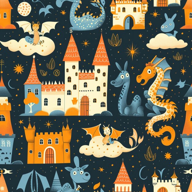 castle and dragon pattern 3