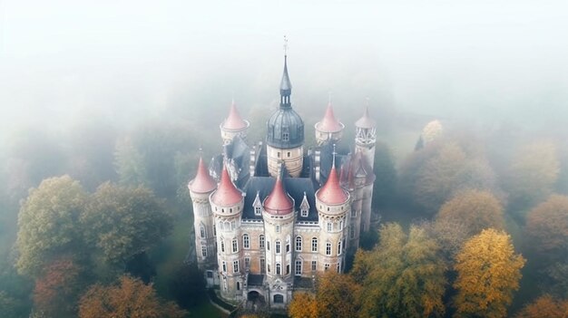 Photo a castle in the fog