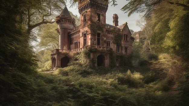 A castle in the forest with the words'the castle'on it