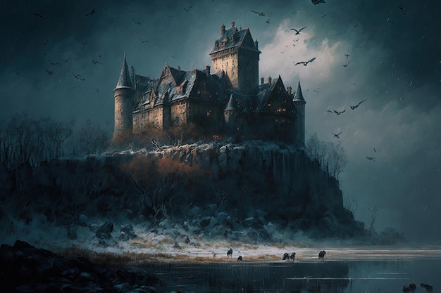 Castle from the Dark Knight fantasy era Digital and oil paintings