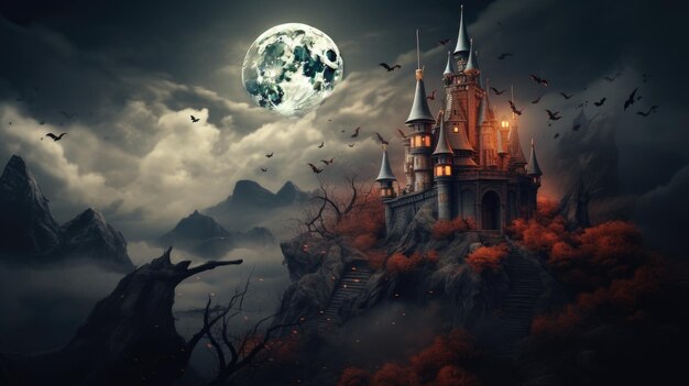 Castle Halloween Background Illustration