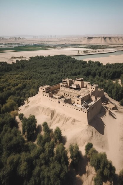 A castle on a hill in the desert