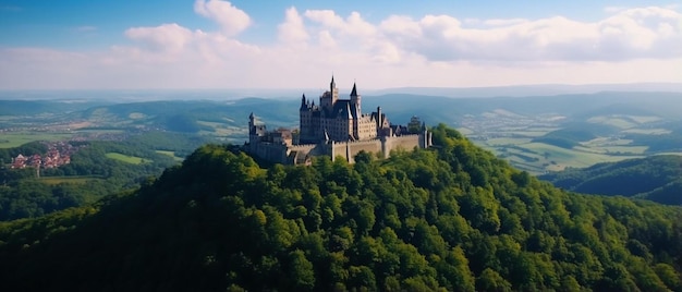 castle on the hill above the forest