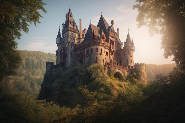 Castle on a hill in the forest