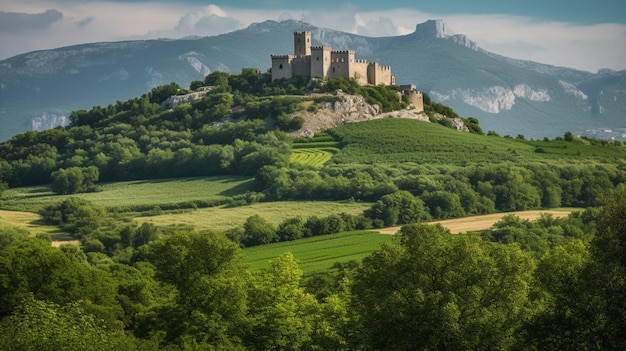 A castle on a hill in france