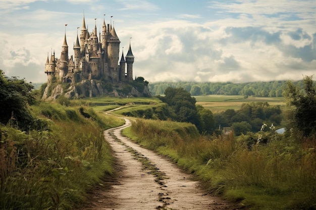 castle on a hill with a castle in the background