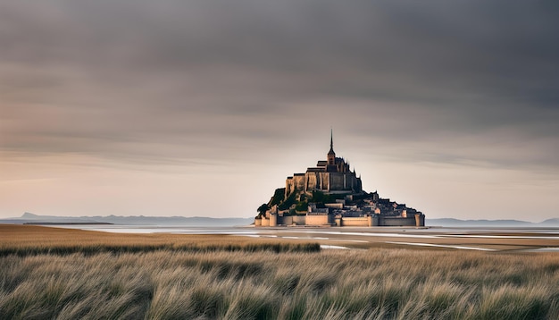 Photo a castle on a hill with a sunset in the background