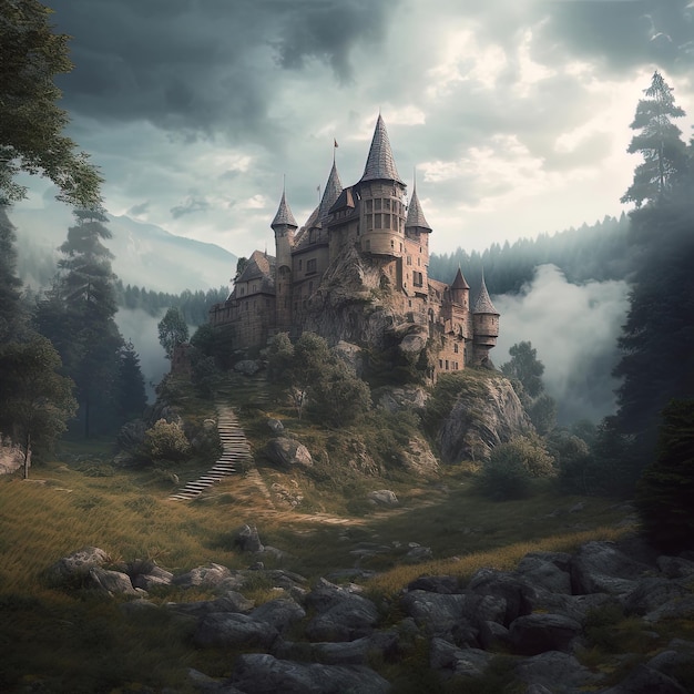 Castle in the hills of Europe Generative AI