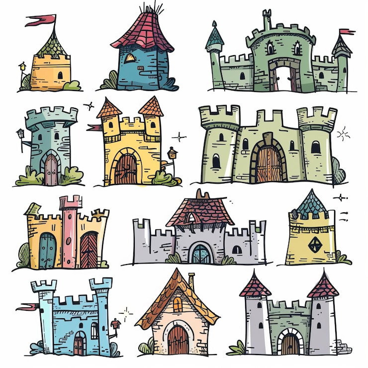 Photo castle icon fairy tale forts old towers medieval castles kingdom symbol king home fairytale fortress