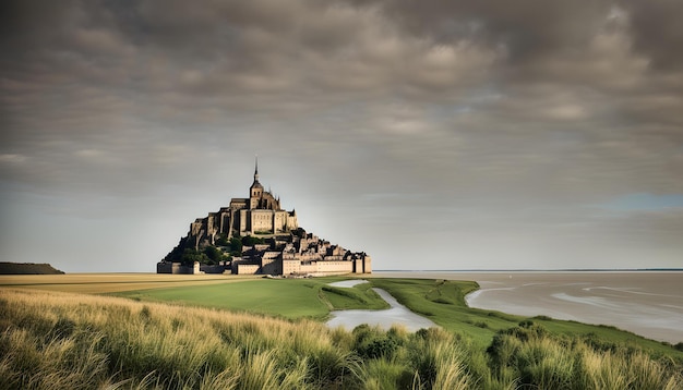 Photo a castle is on the beach and has a sky that has clouds in it