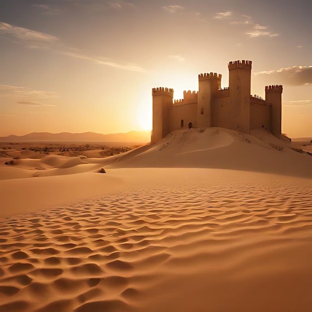 Photo a castle is in the sand dunes at sunset