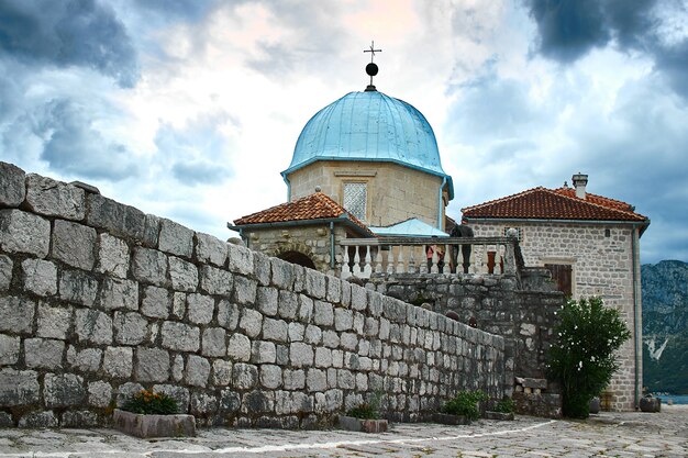 Castle on island on the lake in montenegro. europe. travels.