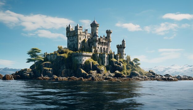 Castle on island in ocean