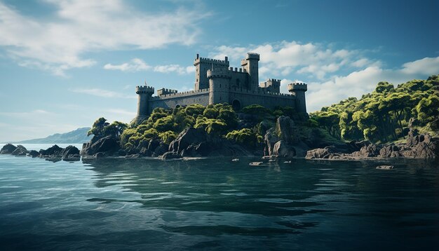 Castle on island in ocean