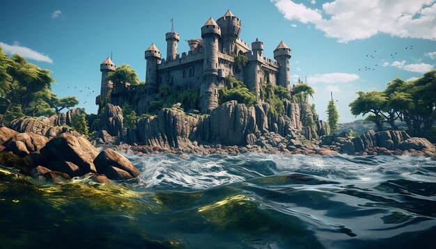 Photo castle on island in ocean