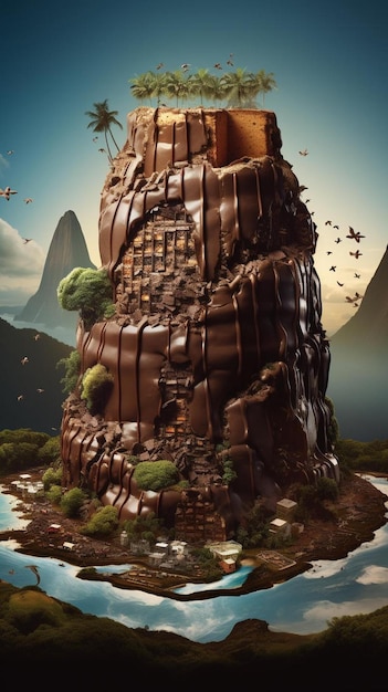 초콜릿으로 만든 성과 "세계의 이름"이라는 글자