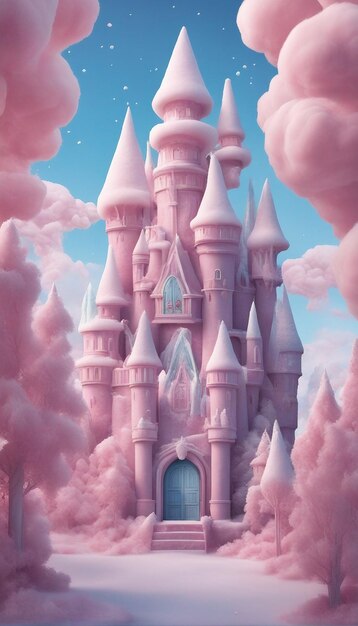 A castle made entirely of ice cream in a land of cotton candy clouds