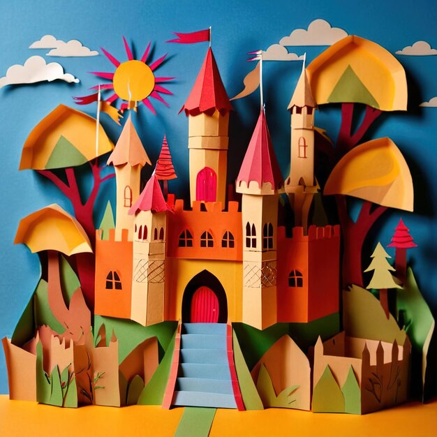 Photo castle made of paper poor defense traditional papercut paper crafted handmade decoration