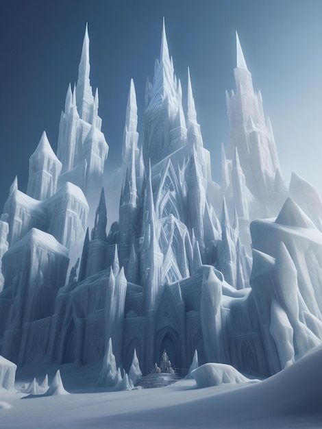 A castle made of snow and ice is shown in this image.