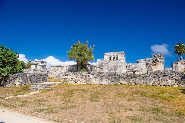 The castle mayan ruins in tulum riviera maya yucatan caribbean sea mexico