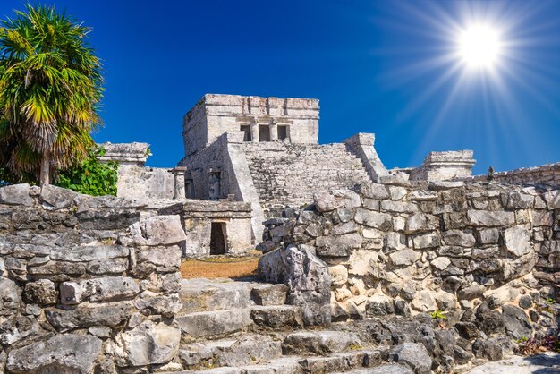 The castle Mayan Ruins in Tulum Riviera Maya Yucatan Caribbean Sea Mexico