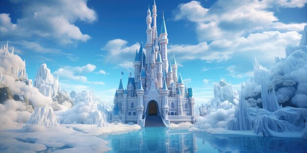 a castle in the middle of a frozen lake