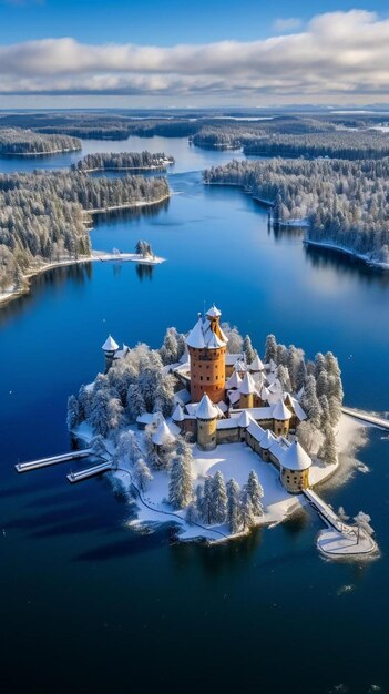 Photo a castle in the middle of a lake