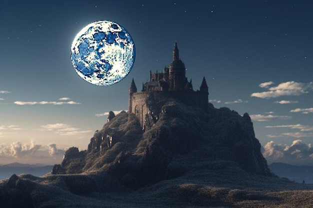 Castle in the moonlight 3D rendering Elements of this image furnished by NASA