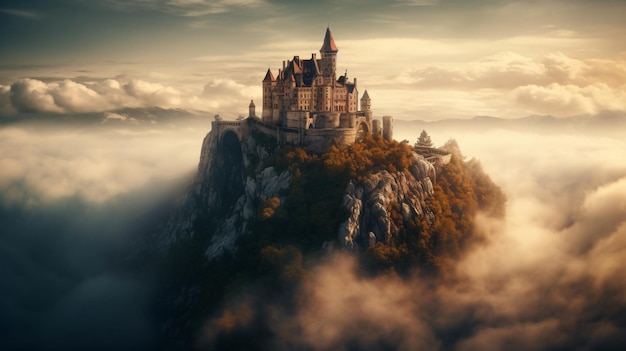 Castle on a mountain in the clouds