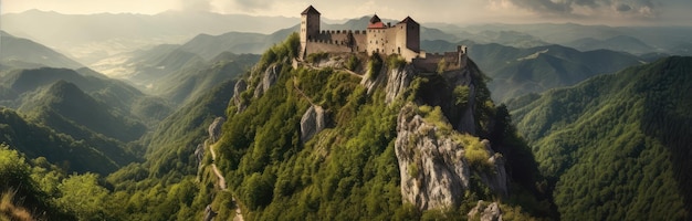 A Castle On A Mountain Panoramic Background Kopia Generative AI