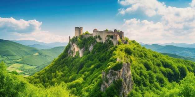 Photo a castle on a mountain top