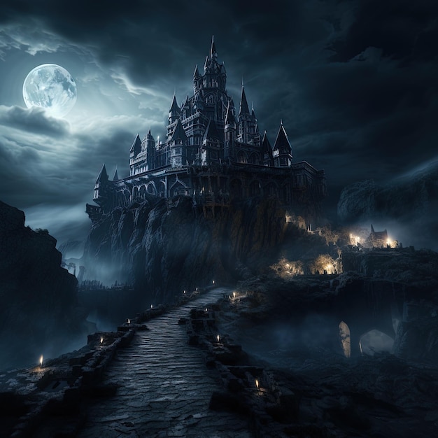 a castle in the night by person