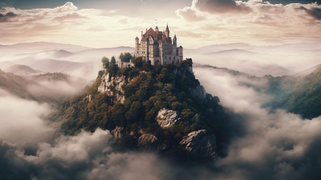Фото Замок на холме в облаках