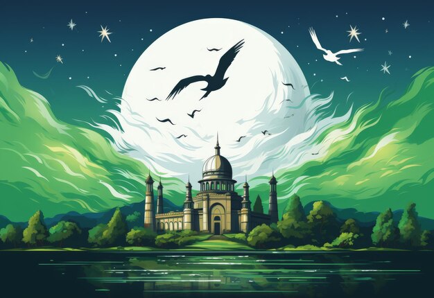 Castle Painting With Full Moon