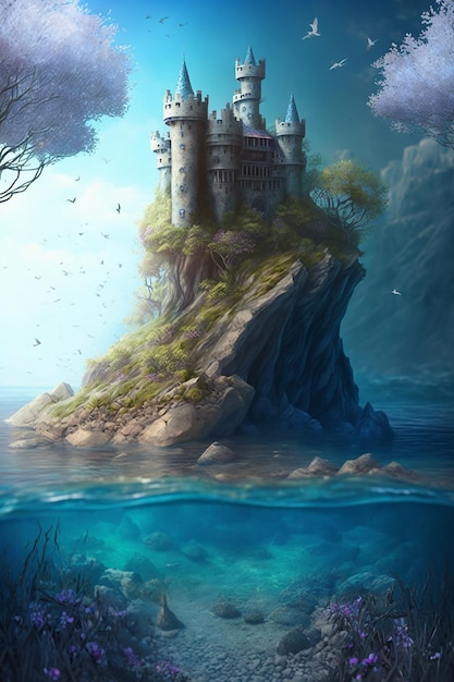 海の岩の上の城