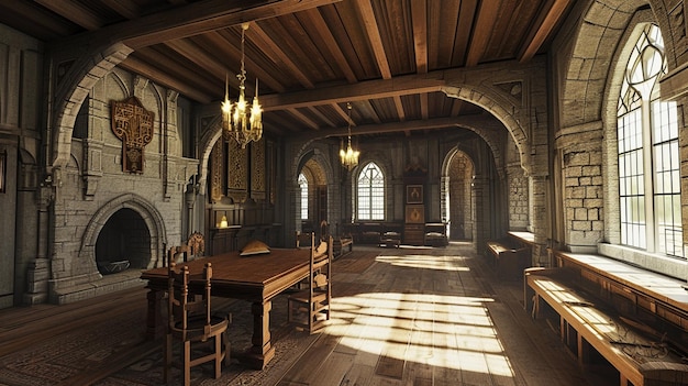 Castle room authentic medieval interior gothic hall Generative Ai