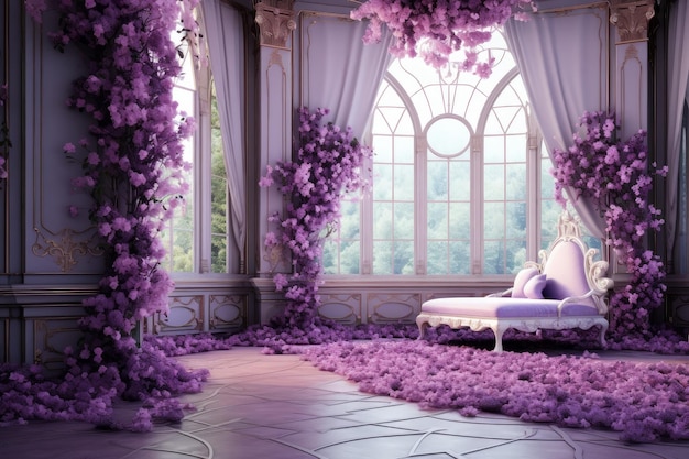 Castle room purple curtain romantic Veil lilac Generate Ai