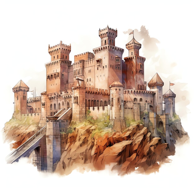 城の包囲 中世の水彩のファンタジー