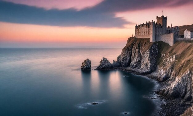 Photo a castle sits on a cliff overlooking the water