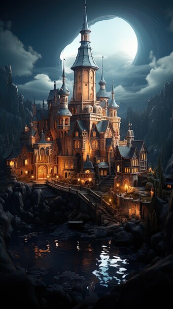 a castle in the sky by night