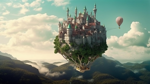 A castle in the sky is made by the artist